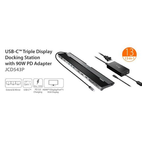 J5create Triple Display Docking Station 100W PD adaptor (JCD543P)