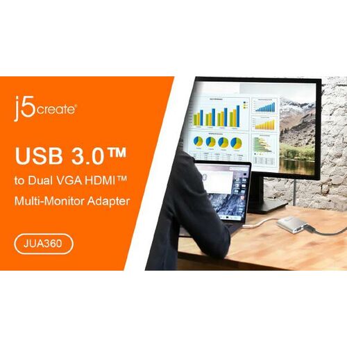 J5Create USB 3.0 to HDMI & VGA Multi-Monitor Adapter (JUA360)