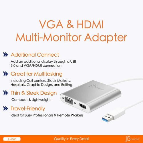 J5Create USB 3.0 to HDMI & VGA Multi-Monitor Adapter (JUA360)